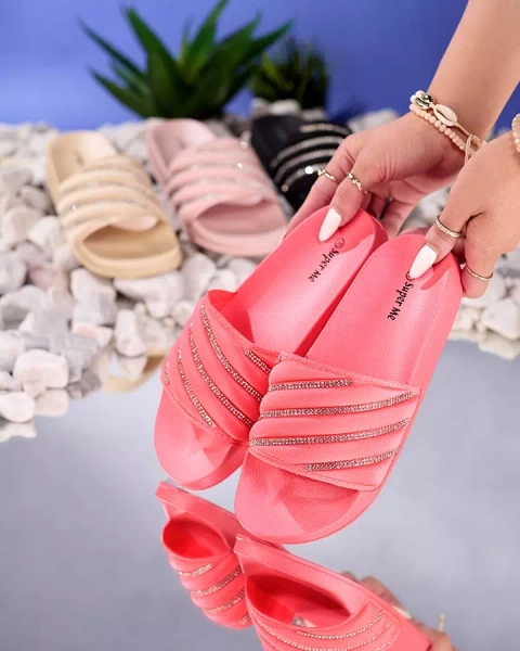 Koralowe damskie klapki z cyrkoniami Mytaris - Obuwie