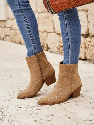 Botki damskie typu kowbojki Velvet Ash– na obcasie