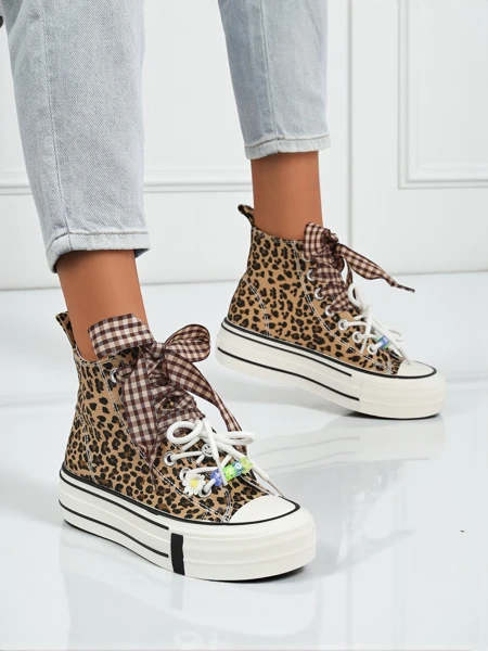 Дамски маратонки Leonora Leo кафяви на платформа – италиански стил, плат