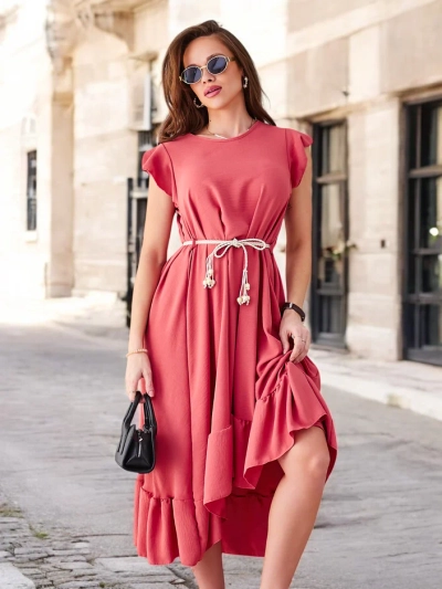 Рокля миди за жени Royalfashion с ръбове и къси ръкави