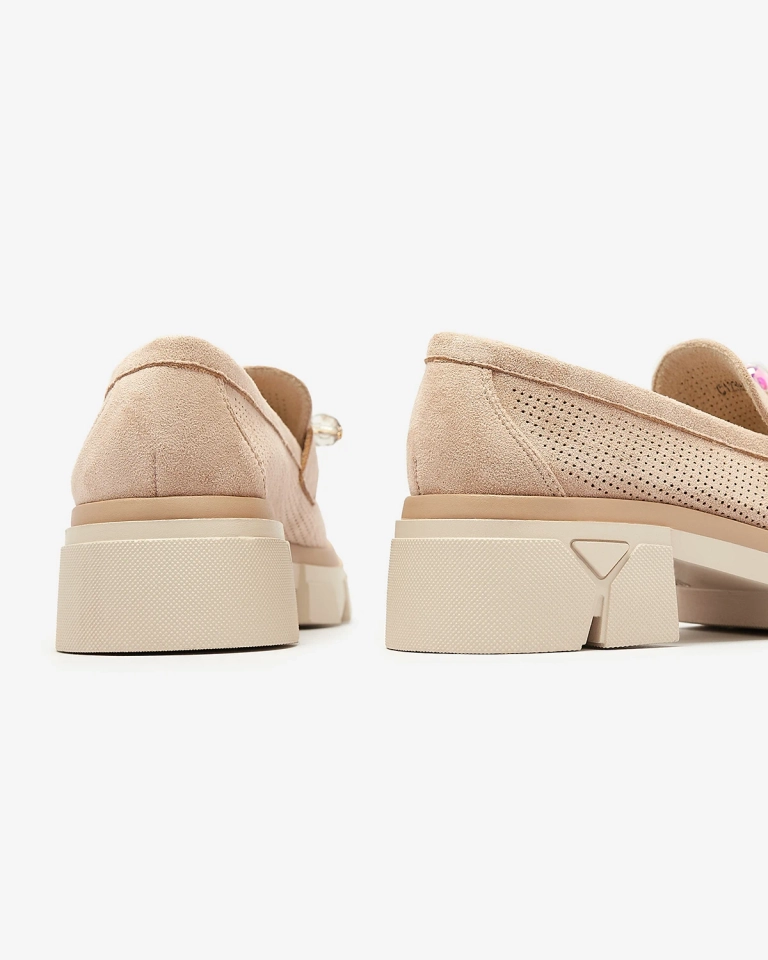 Дамски светлокафяви ажурни мокасини Peloga- Footwear