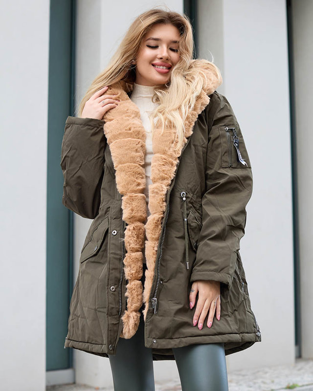 Дамско зелено зимно яке PLUS SIZE - Облекло