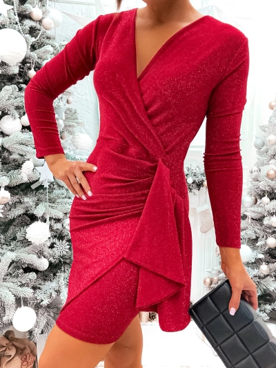 Royalfashion Блясък къса плисирана рокля за жени