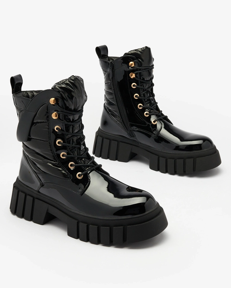 Royalfashion Дамски лакирани черни ботуши Wefetto