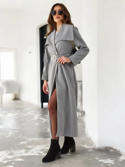 Royalfashion Дамско Дълго Палто с Колан