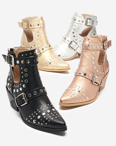 Różowo- złote botki na słupku z dżetami Farrcy- Obuwie