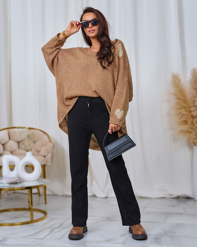 Royalfashion Дамски панталон от велурена материя в черно