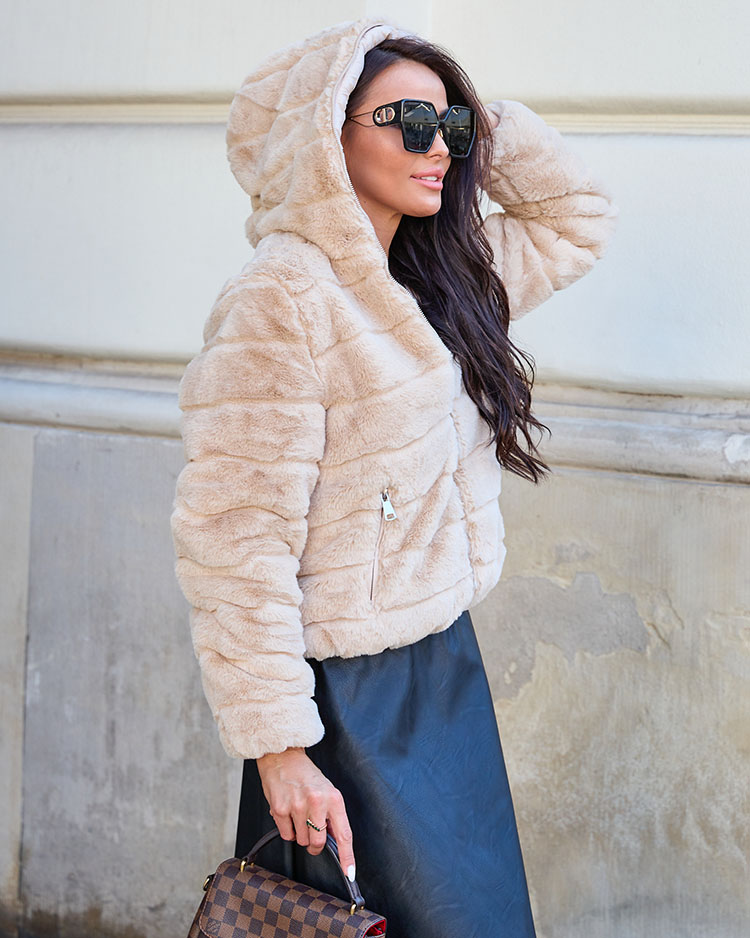 Royalfashion Двустранно дамско яке с кожа в бежово