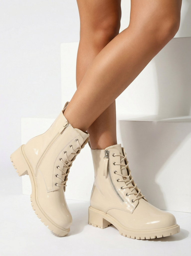 Royalfashion Бежови дамски ботуши Seddaga от еко кожа