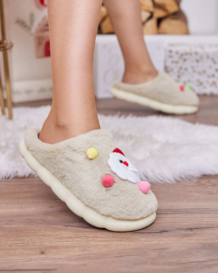 Royalfashion Коледни дамски чехли в бежово Fertemse