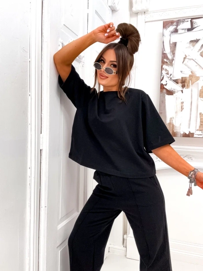 Royalfashion памучен комплект за жени с разкроени панталони