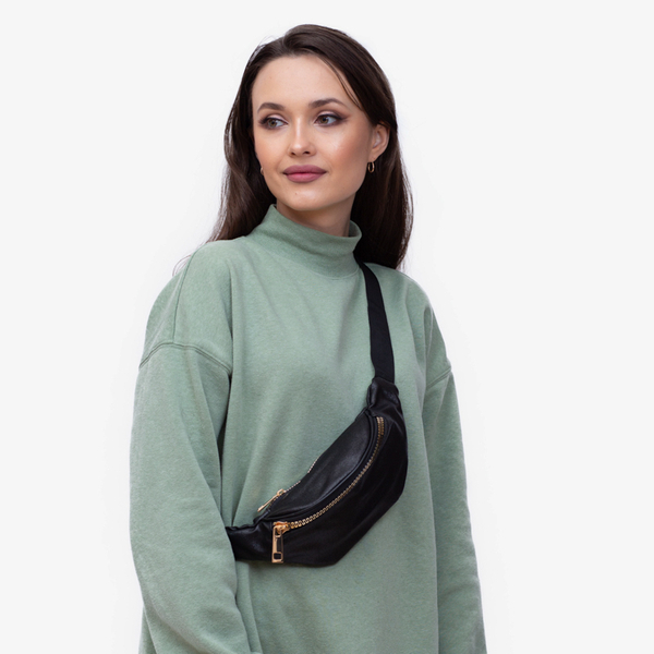 Czarna damska brokatowa nerka ze złotym suwakiem - Akcesoria