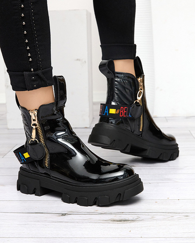 Дамски черни лачени боти Osallu - Обувки