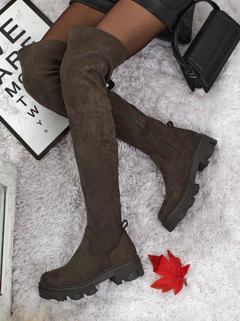 Дамски еко велурени ботуши над коляното Maelin