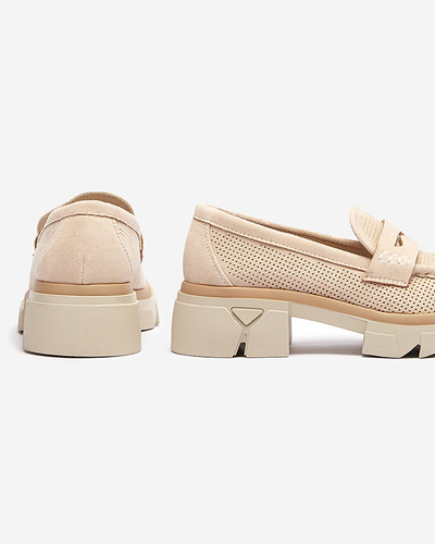 Бежови дамски ажурни мокасини с масивна подметка Ejina - Обувки