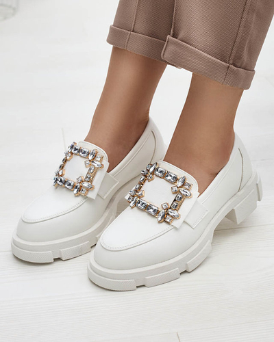 OUTLET Бели дамски мокасини със златен орнамент Coriol - Обувки