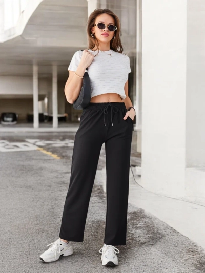 Royalfashion Простички дамски панталони с връзка