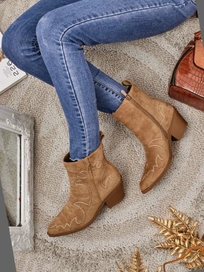 Botki damskie typu kowbojki Velvet Ash– na obcasie