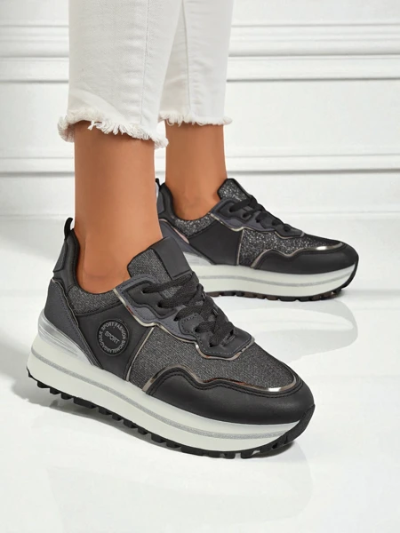 Дамски сникърси Callista Nero на платформа 4 см, екологична кожа