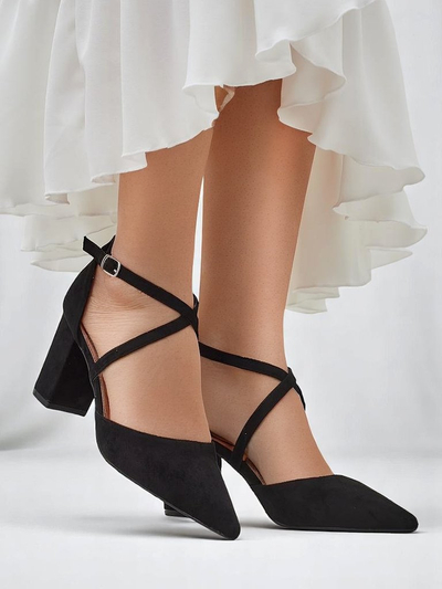 Royalfashion дамски еко-замшени помпи с каишки Kanastru