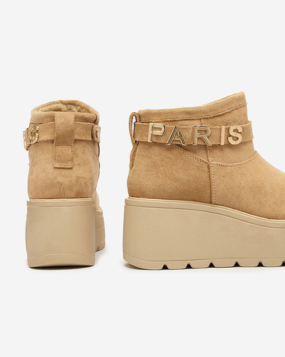 Royalfashion Светлокафяви дамски обувки a'la ботуши за сняг с орнамент Parisela