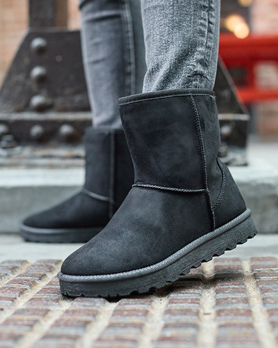 Дамски изолирани ботуши за сняг от еко велур в черно Xetik - Обувки