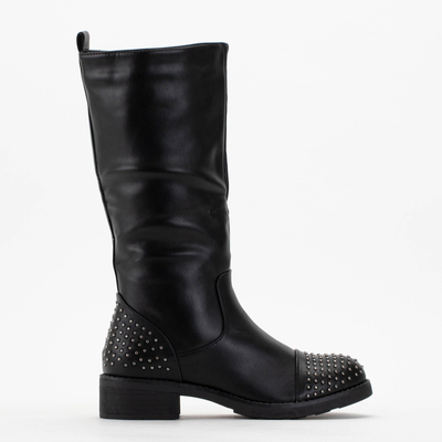 Czarne kozaki damskie z dżetami Kirida - Obuwie