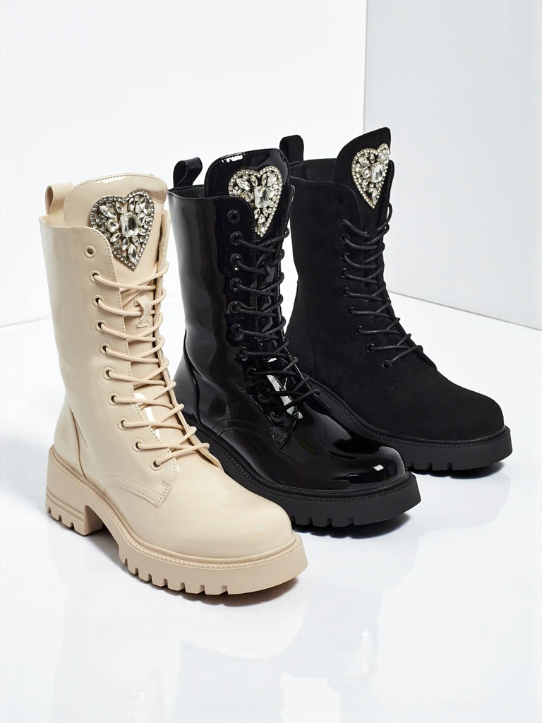 Лакирани дамски боти с връзки Emelune