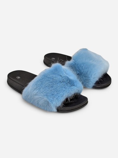 Bordowe damskie klapki z futerkiem Nonna- Obuwie