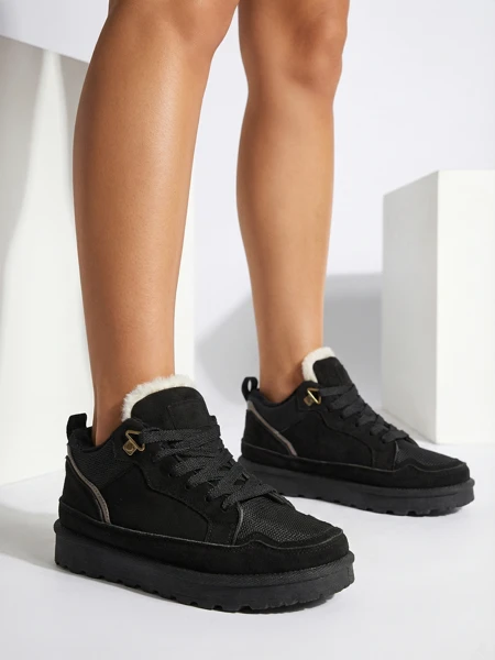 Дамски кецове Diana черни велурени удобни за зимата