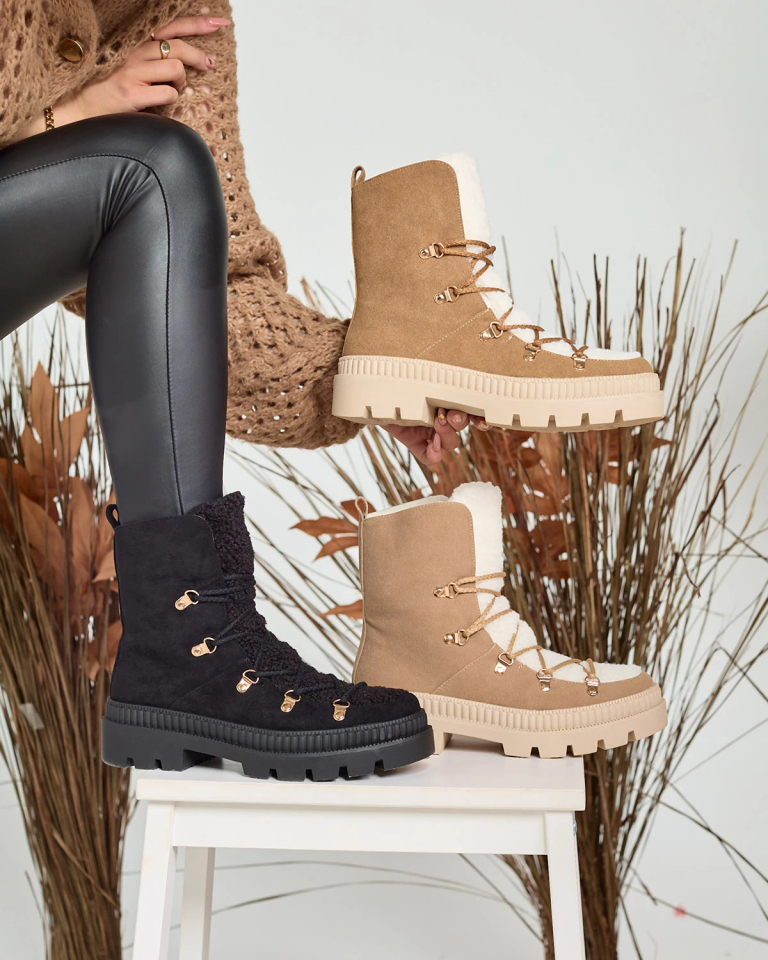 Royalfashion Дамски изолирани ловджийски ботуши с овча кожа в цвят камила Lery Walk