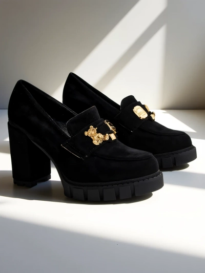 Katherine Elegante Черни Велурени Обувки на Ток