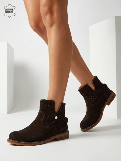 Ажурни дамски ботильони от естествена кожа Unimi