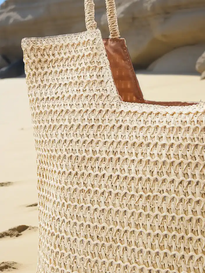 Royalfashion Голяма дамска сламена чанта лято