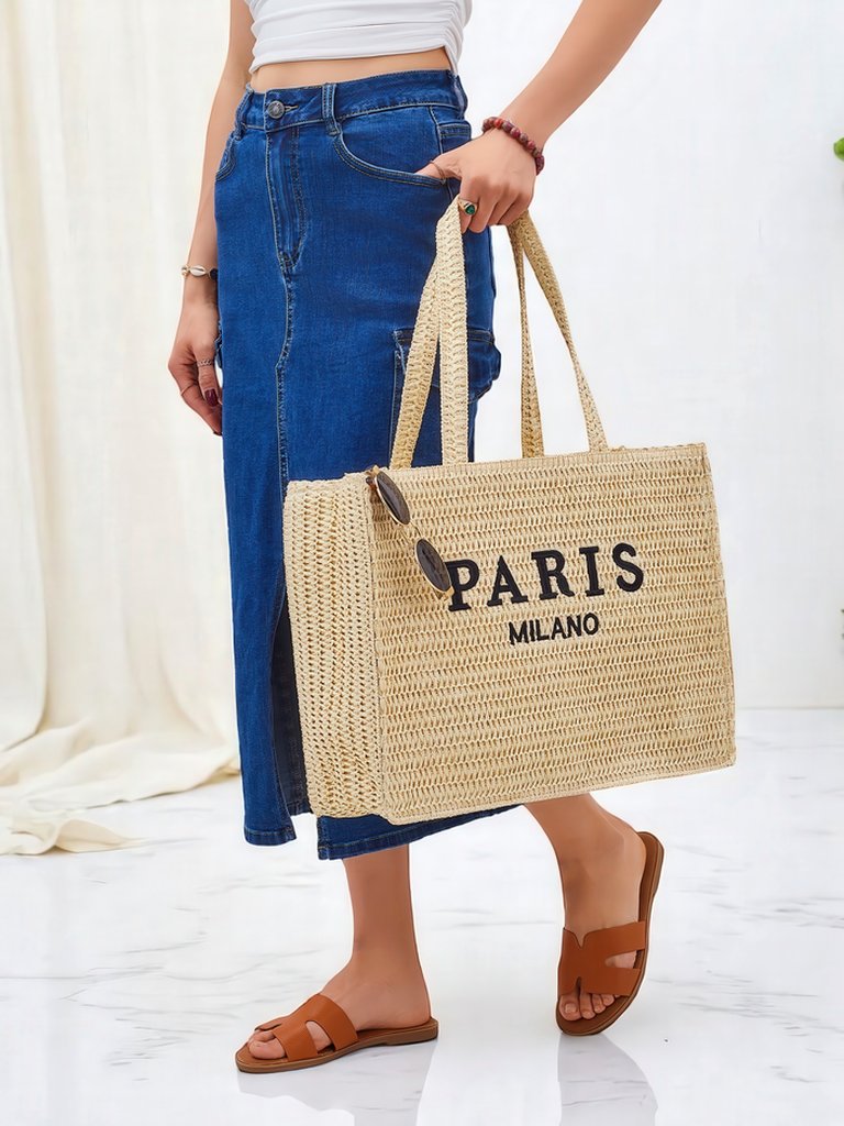 Royalfashion Голяма дамска сламена чанта Paris Milano Голямa