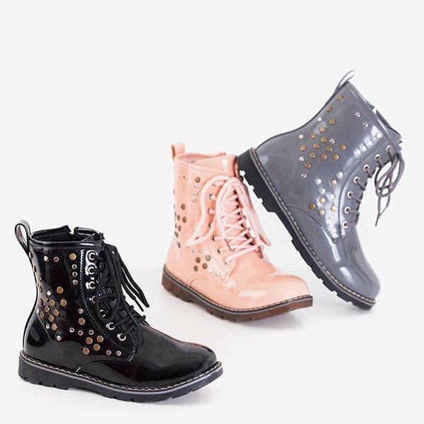 Szare dziecięce lakierowane workery Isibeal - Obuwie