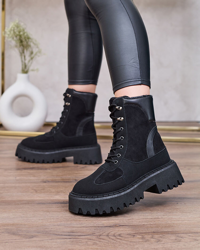 Royalfashion Черни дамски ботуши Macnev с връзки