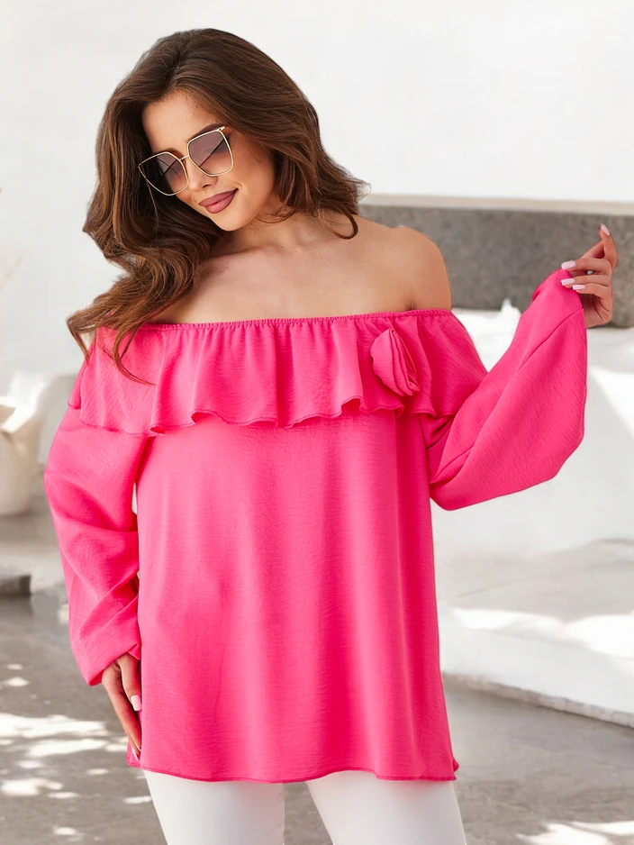 Royalfashion Дамска блуза в испански стил с волан и цвете