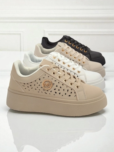 Cleo Ecru Platino – бежови сникърси на платформа Royalfashion еко кожа