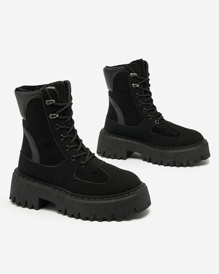 Royalfashion Черни дамски ботуши Macnev с връзки