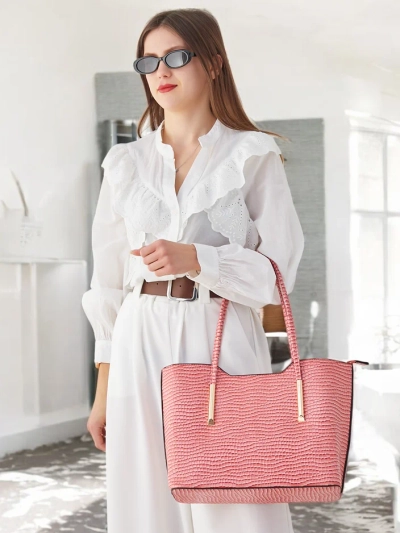 Royalfashion Двоен дамски чанта от патентна кожа с релеф