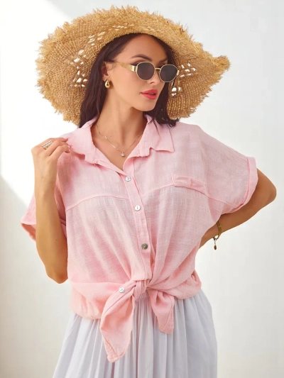 Риза от памук Royalfashion за жени с релеф и къси ръкави