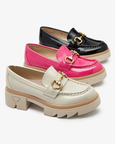 Лакирани черни дамски мокасини с кристали Inriw - Обувки