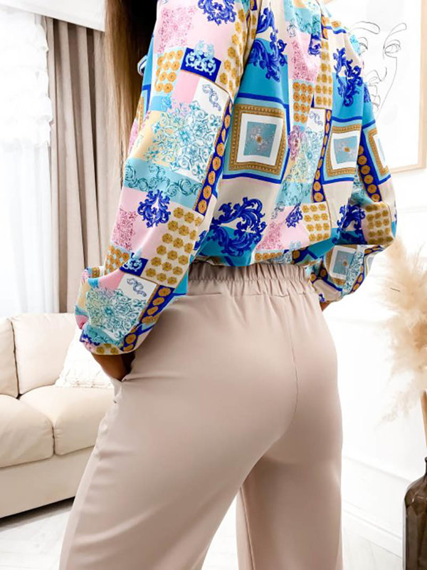 Бежов дамски панталон с широки крачоли - Облекло