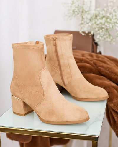 Royalfashion Светлокафяви дамски ботуши с нисък ток Rejerra