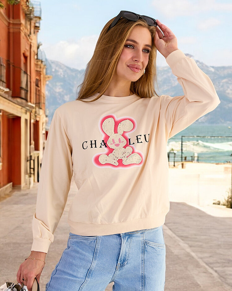 Royalfashion Дамски памучен суитшърт с тънък принт