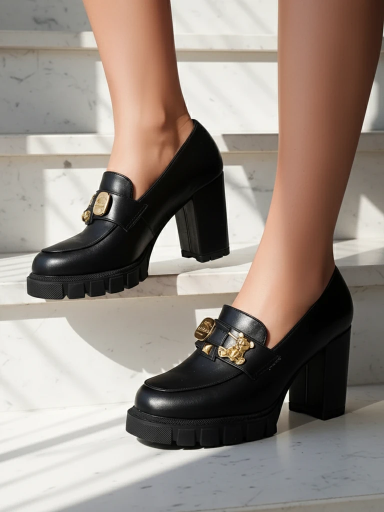 Дамски сандали Атина на ток от еко кожа в черно