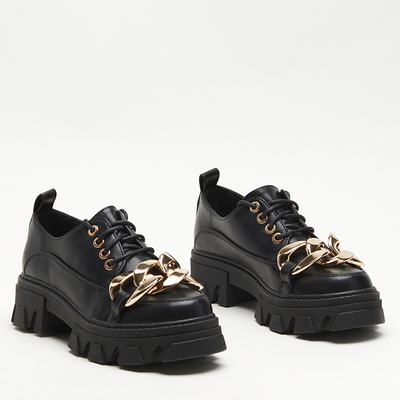 Czarne półbuty na płaskim obcasie Eqoia - Obuwie