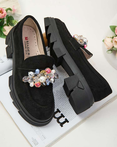 Royalfashion Черни дамски мокасини с цветни кристали Glam