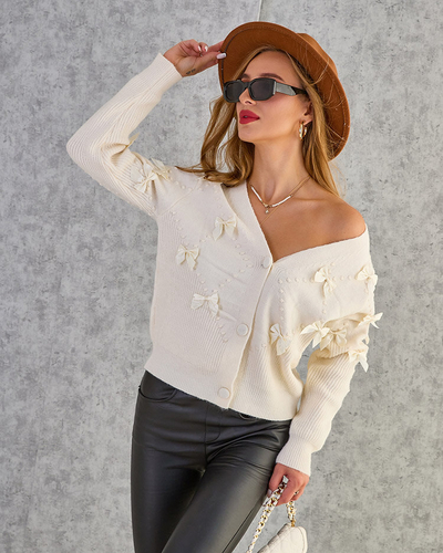 Royalfashion Разкопчан дамски пуловер с панделки